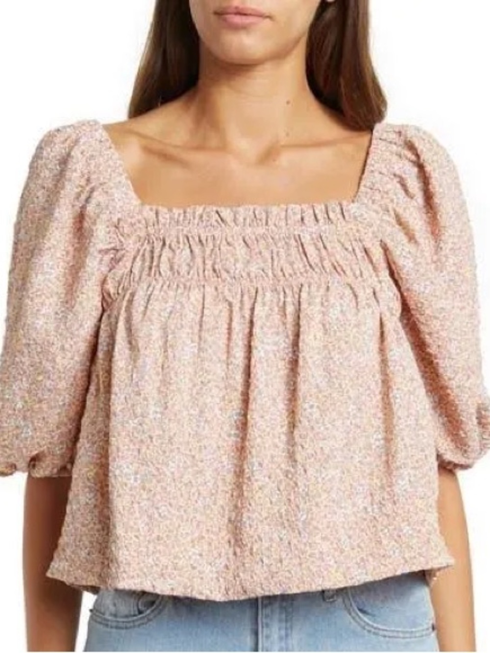 Sophie Rue Smocked Puff Sleeve Floral Top XL
